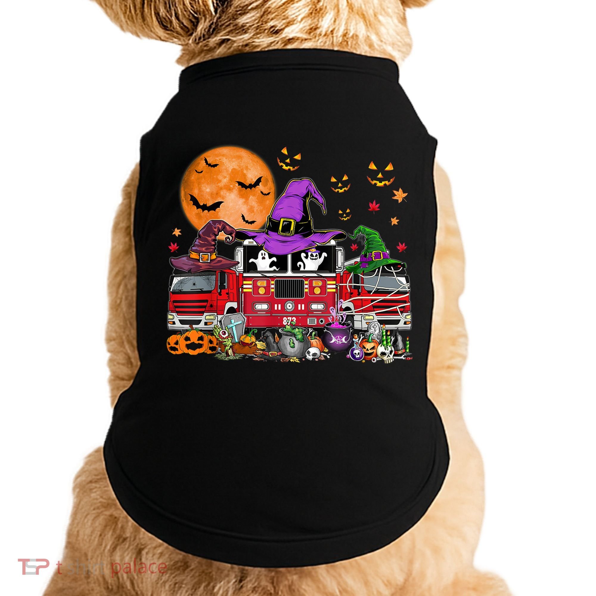 Happy Halloween Firefighter Pumpkin Fire Truck Witch Ghost Doggie Tank