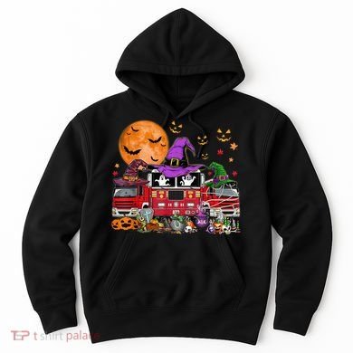Happy Halloween Firefighter Pumpkin Fire Truck Witch Ghost Hoodie