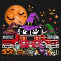 Happy Halloween Firefighter Pumpkin Fire Truck Witch Ghost Long Sleeve Shirt thumb 2