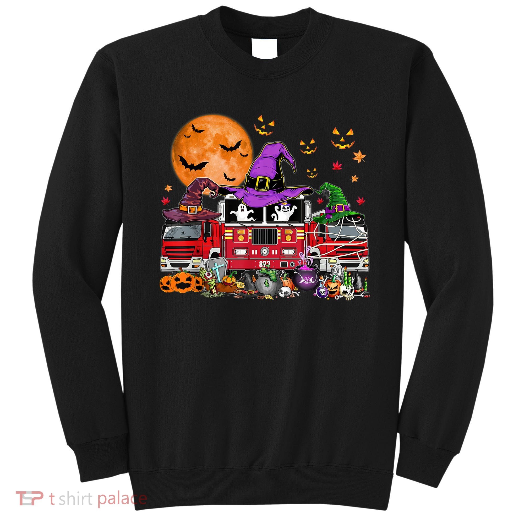 Happy Halloween Firefighter Pumpkin Fire Truck Witch Ghost Sweatshirt