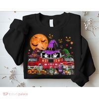 Happy Halloween Firefighter Pumpkin Fire Truck Witch Ghost Sweatshirt thumb 2