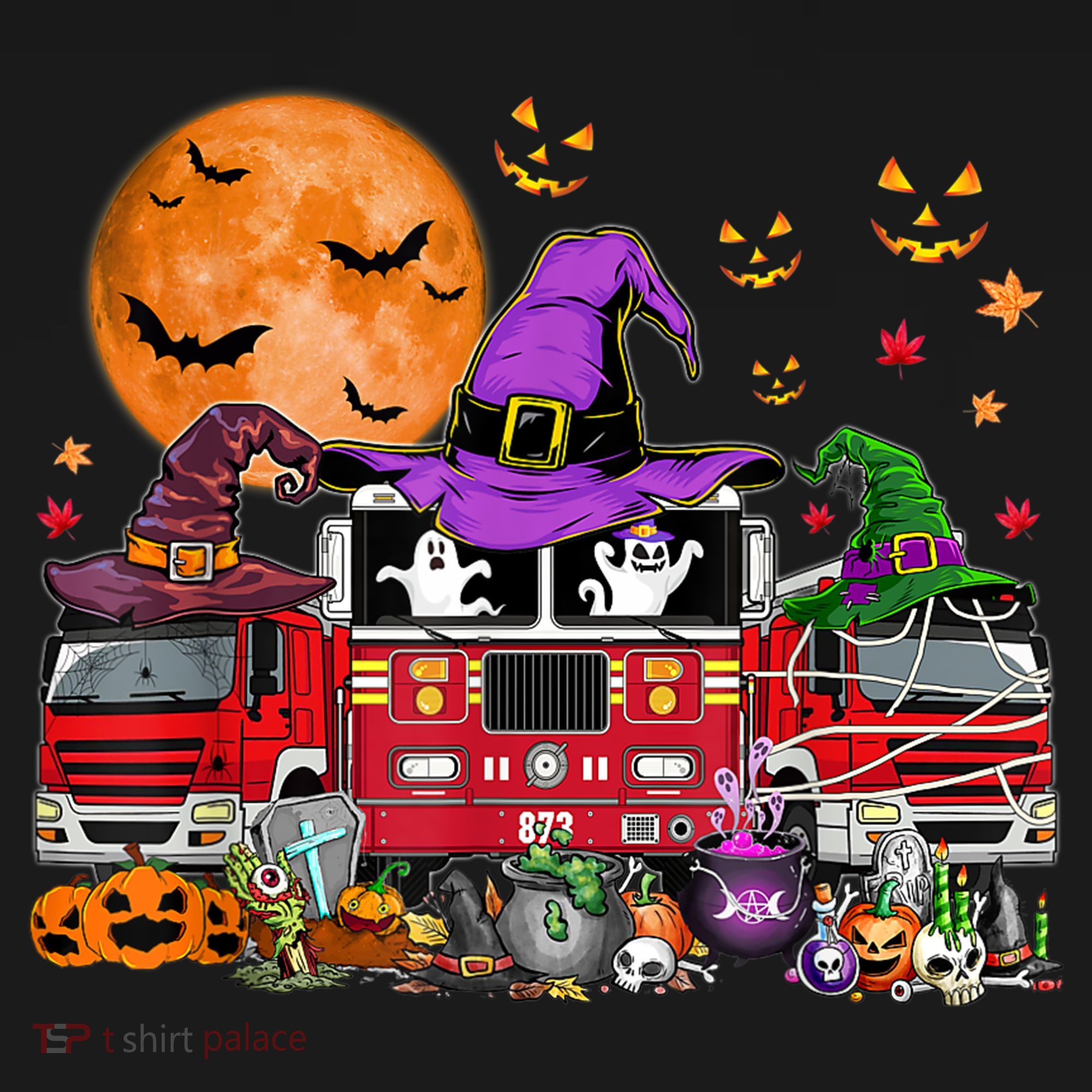 Happy Halloween Firefighter Pumpkin Fire Truck Witch Ghost Sweatshirt