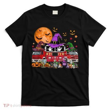 Happy Halloween Firefighter Pumpkin Fire Truck Witch Ghost T-Shirt