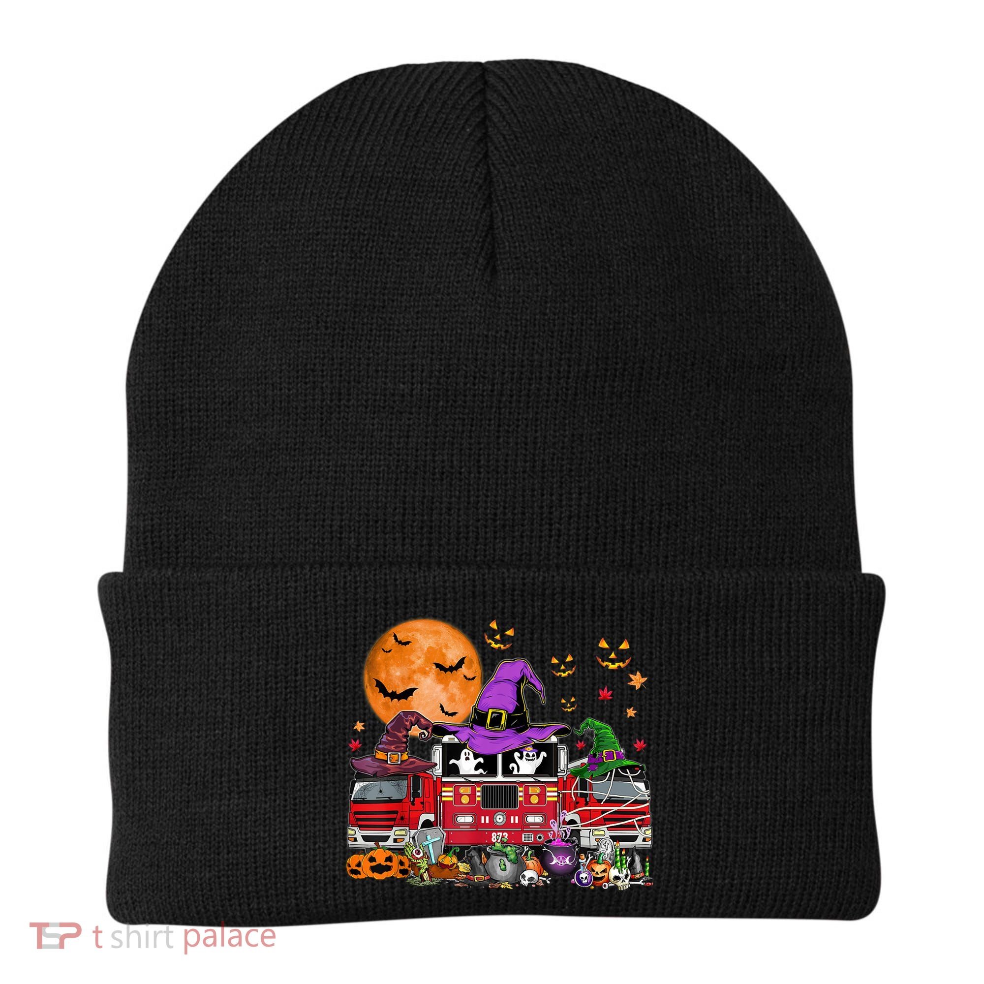 Happy Halloween Firefighter Pumpkin Fire Truck Witch Ghost Beanie