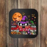 Happy Halloween Firefighter Pumpkin Fire Truck Witch Ghost Coaster thumb 0
