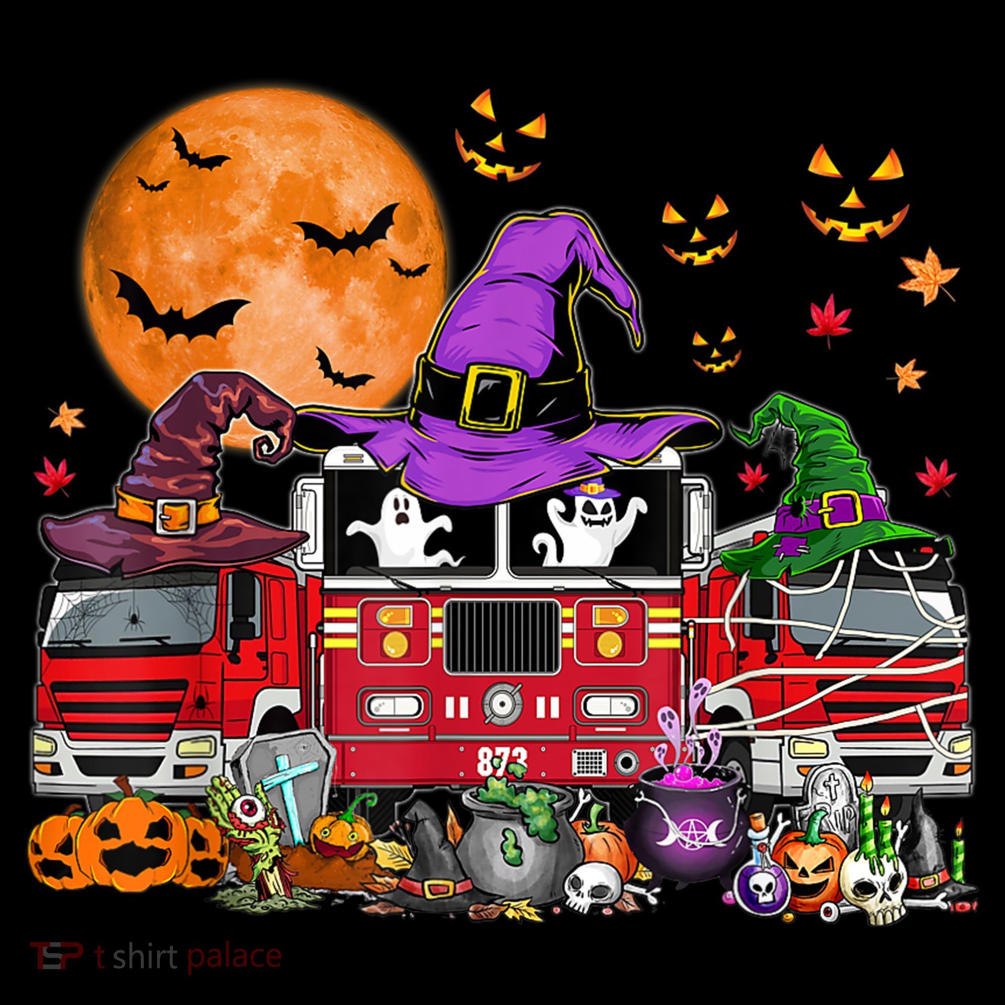 Happy Halloween Firefighter Pumpkin Fire Truck Witch Ghost Women's Hoodie
