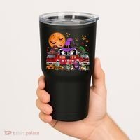 Happy Halloween Firefighter Pumpkin Fire Truck Witch Ghost Tumbler thumb 2