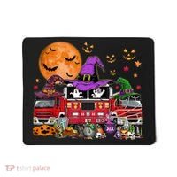 Happy Halloween Firefighter Pumpkin Fire Truck Witch Ghost Mousepad thumb 0