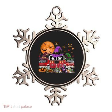 Happy Halloween Firefighter Pumpkin Fire Truck Witch Ghost Ornament
