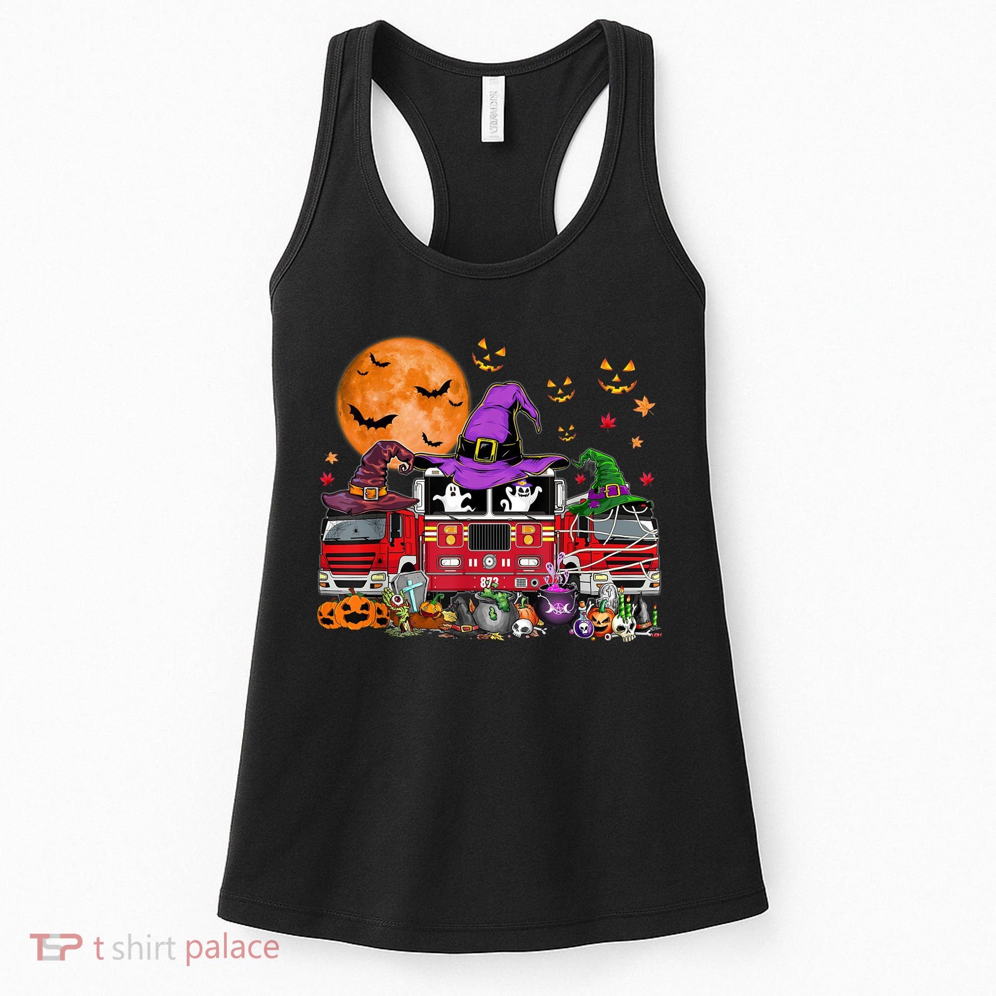 Happy Halloween Firefighter Pumpkin Fire Truck Witch Ghost Women's Tank Top