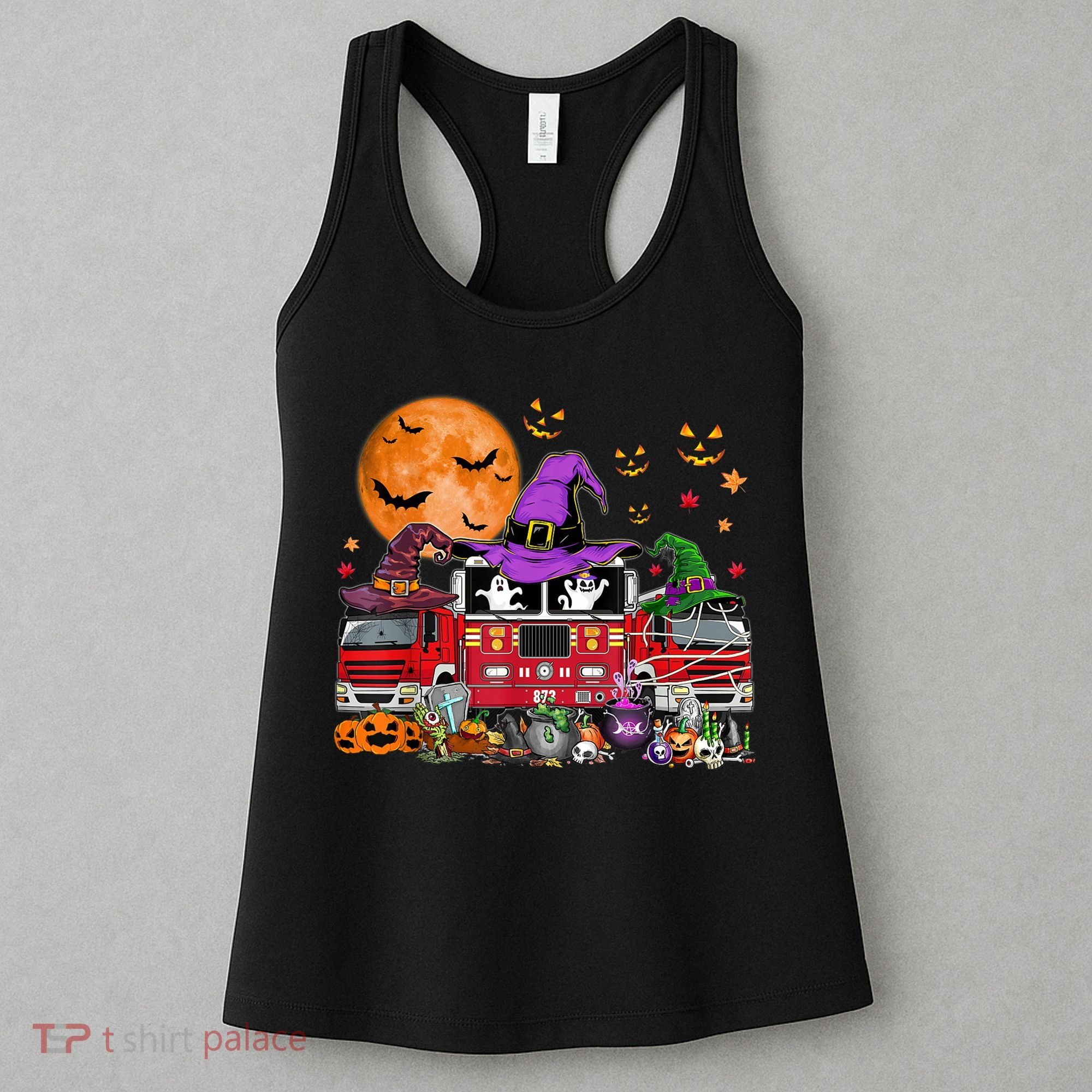 Happy Halloween Firefighter Pumpkin Fire Truck Witch Ghost Women's Tank Top