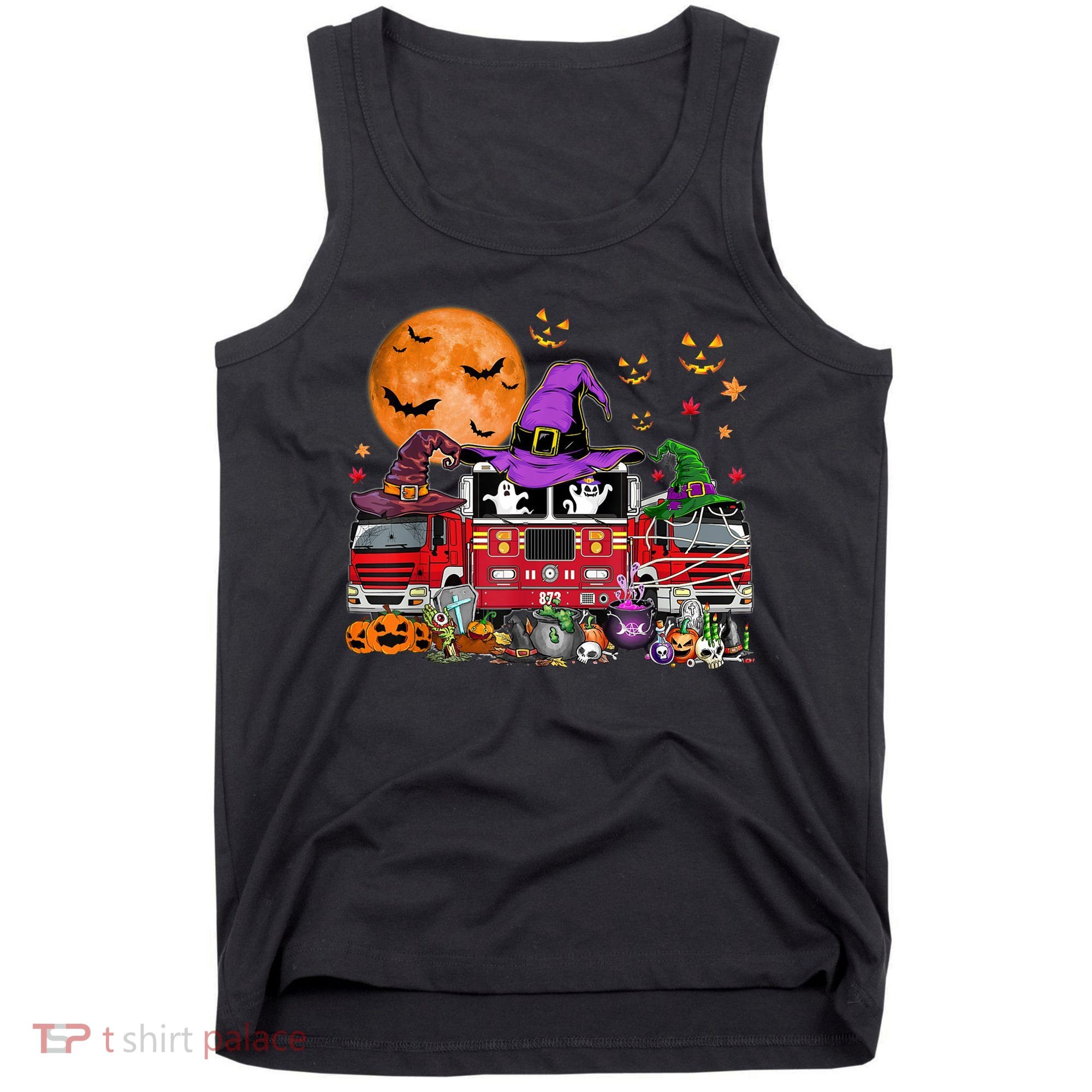 Happy Halloween Firefighter Pumpkin Fire Truck Witch Ghost Tank Top
