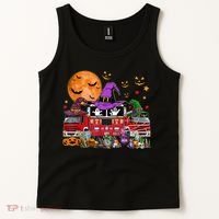 Happy Halloween Firefighter Pumpkin Fire Truck Witch Ghost Tank Top thumb 2