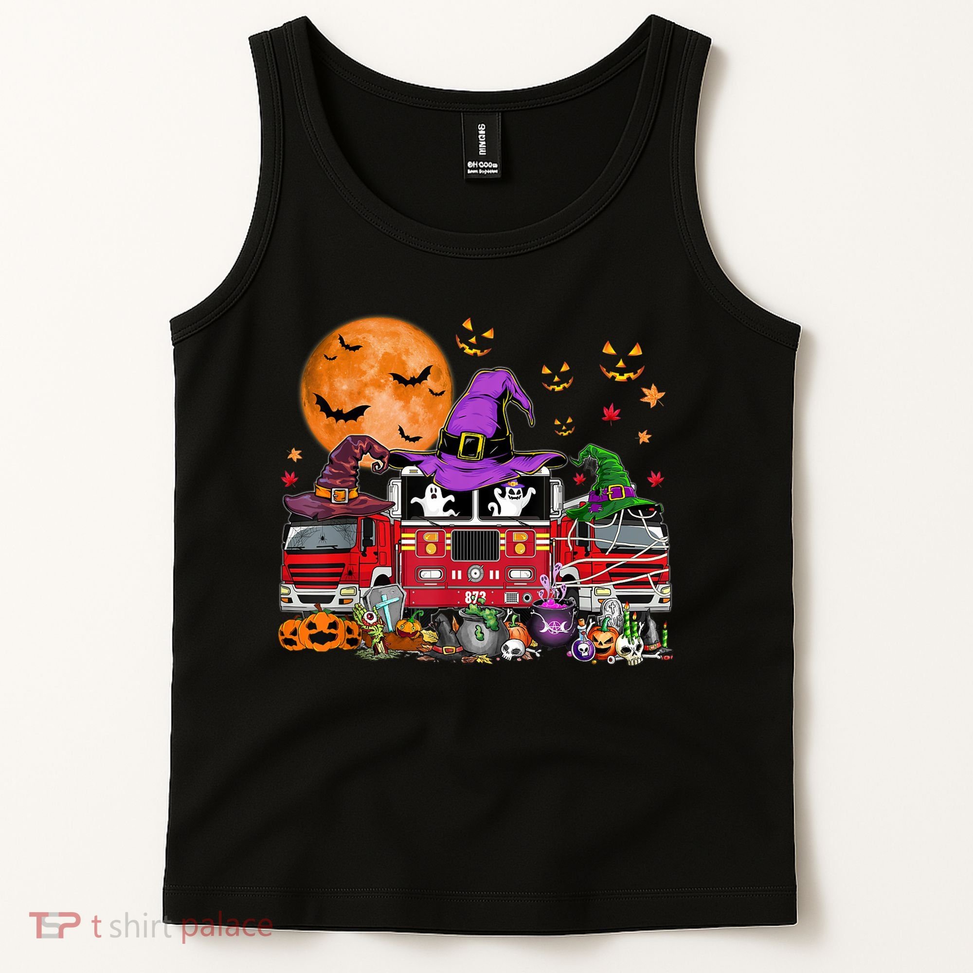 Happy Halloween Firefighter Pumpkin Fire Truck Witch Ghost Tank Top