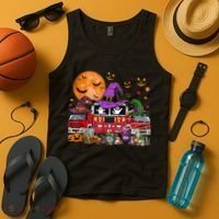 Happy Halloween Firefighter Pumpkin Fire Truck Witch Ghost Tank Top thumb 4