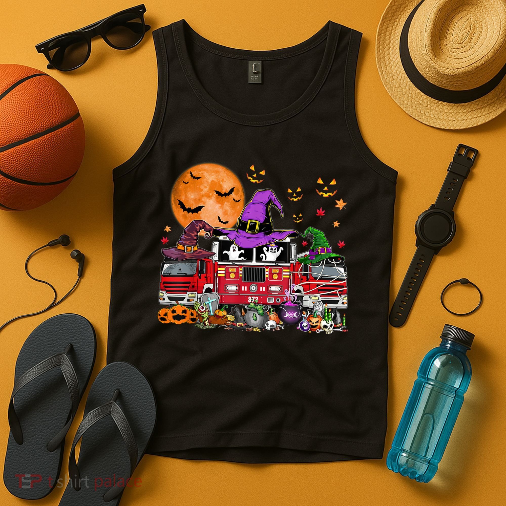 Happy Halloween Firefighter Pumpkin Fire Truck Witch Ghost Tank Top