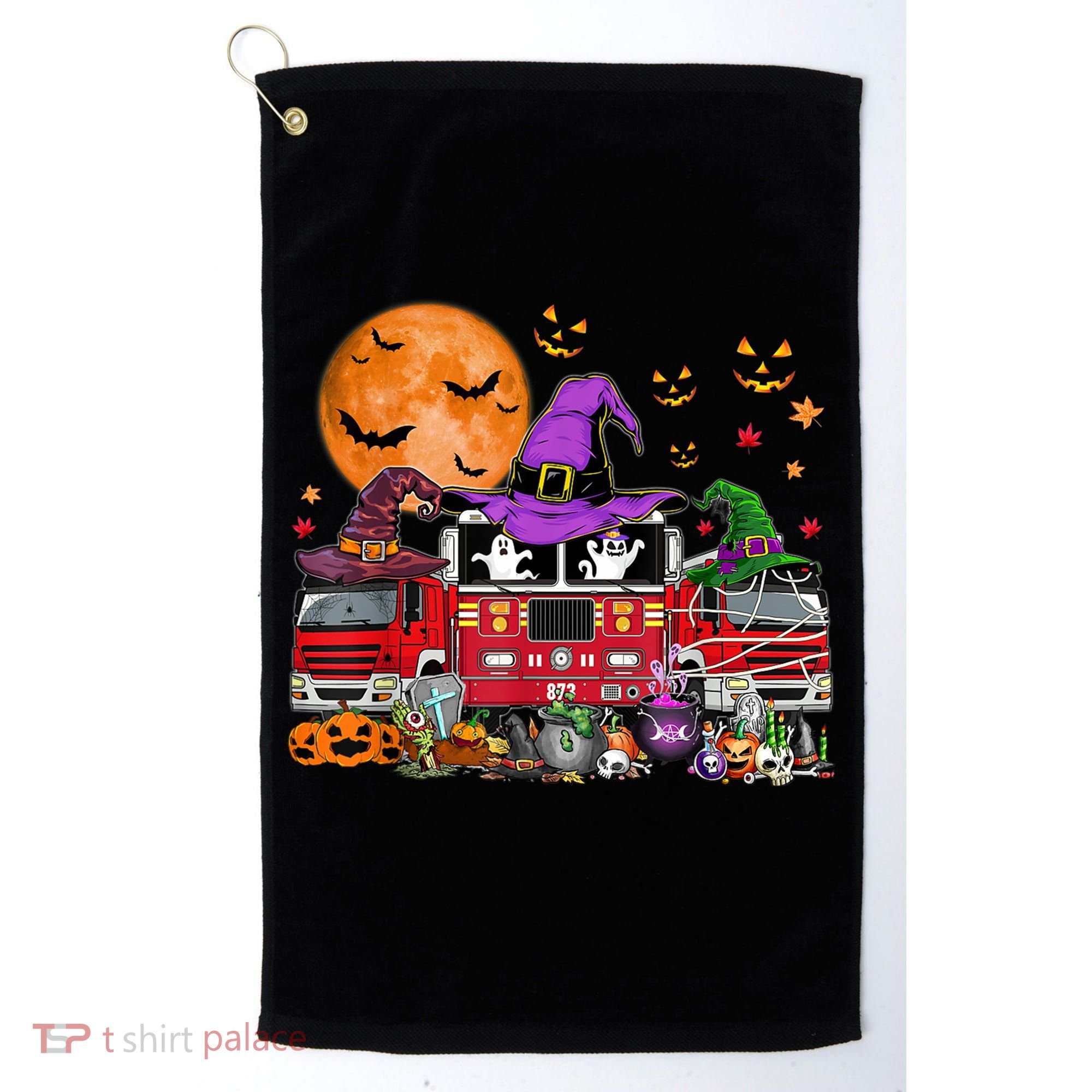 Happy Halloween Firefighter Pumpkin Fire Truck Witch Ghost Golf Towel