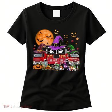 Happy Halloween Firefighter Pumpkin Fire Truck Witch Ghost Women's T-Shirt