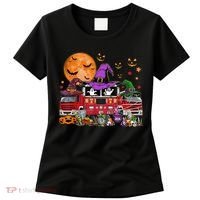 Happy Halloween Firefighter Pumpkin Fire Truck Witch Ghost Women's T-Shirt thumb 0