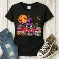 Happy Halloween Firefighter Pumpkin Fire Truck Witch Ghost Women's T-Shirt thumb 3