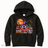 Happy Halloween Firefighter Pumpkin Fire Truck Witch Ghost Kids Hoodie thumb 0