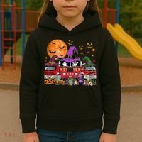 Happy Halloween Firefighter Pumpkin Fire Truck Witch Ghost Kids Hoodie thumb 3