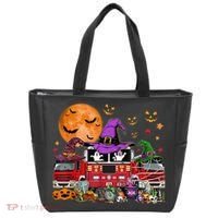 Happy Halloween Firefighter Pumpkin Fire Truck Witch Ghost Tote Bag thumb 0