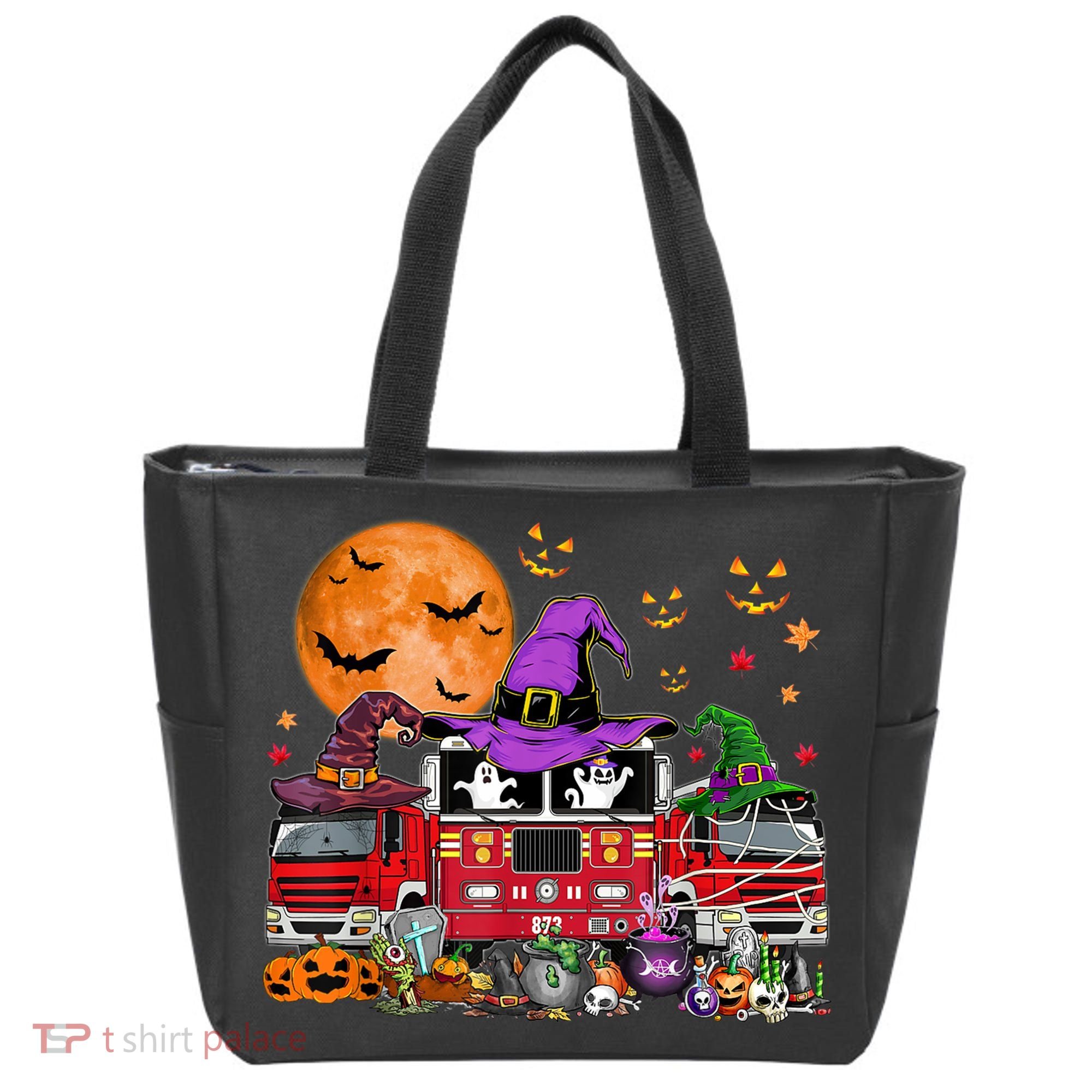 Happy Halloween Firefighter Pumpkin Fire Truck Witch Ghost Tote Bag