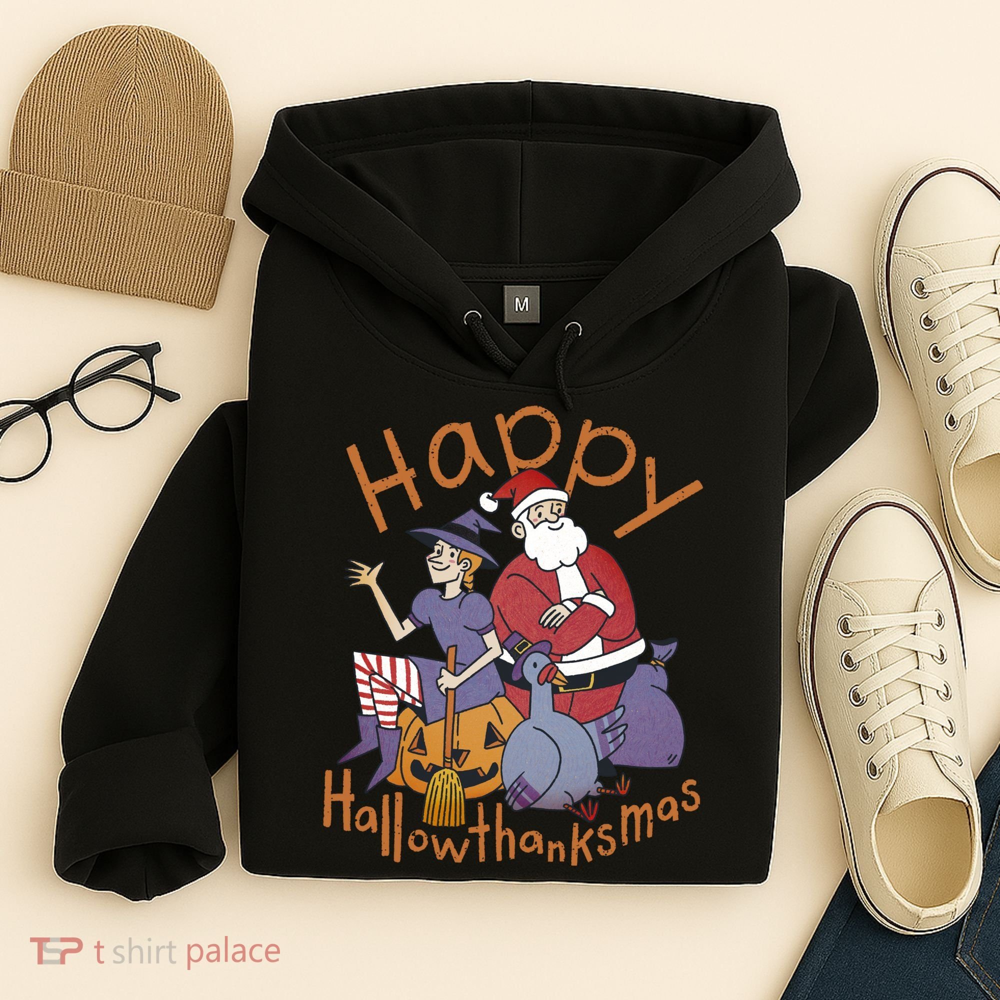 Happy Hallowthanksmas Funny Holiday Hoodie