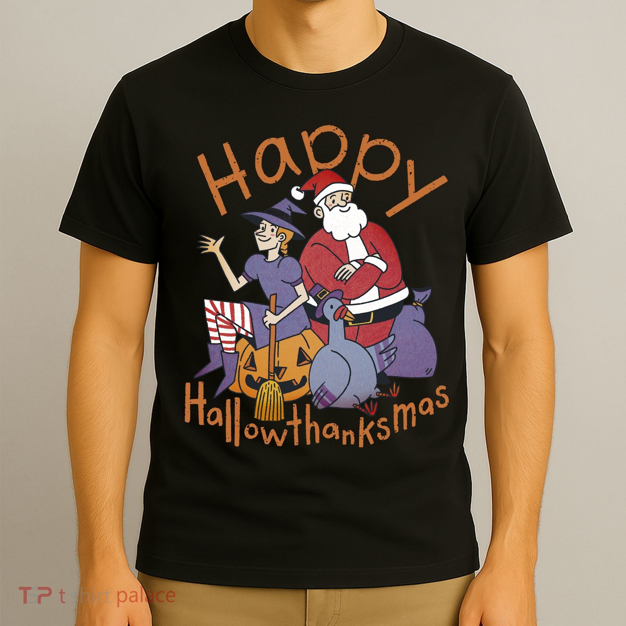 Happy Hallowthanksmas Funny Holiday T-Shirt