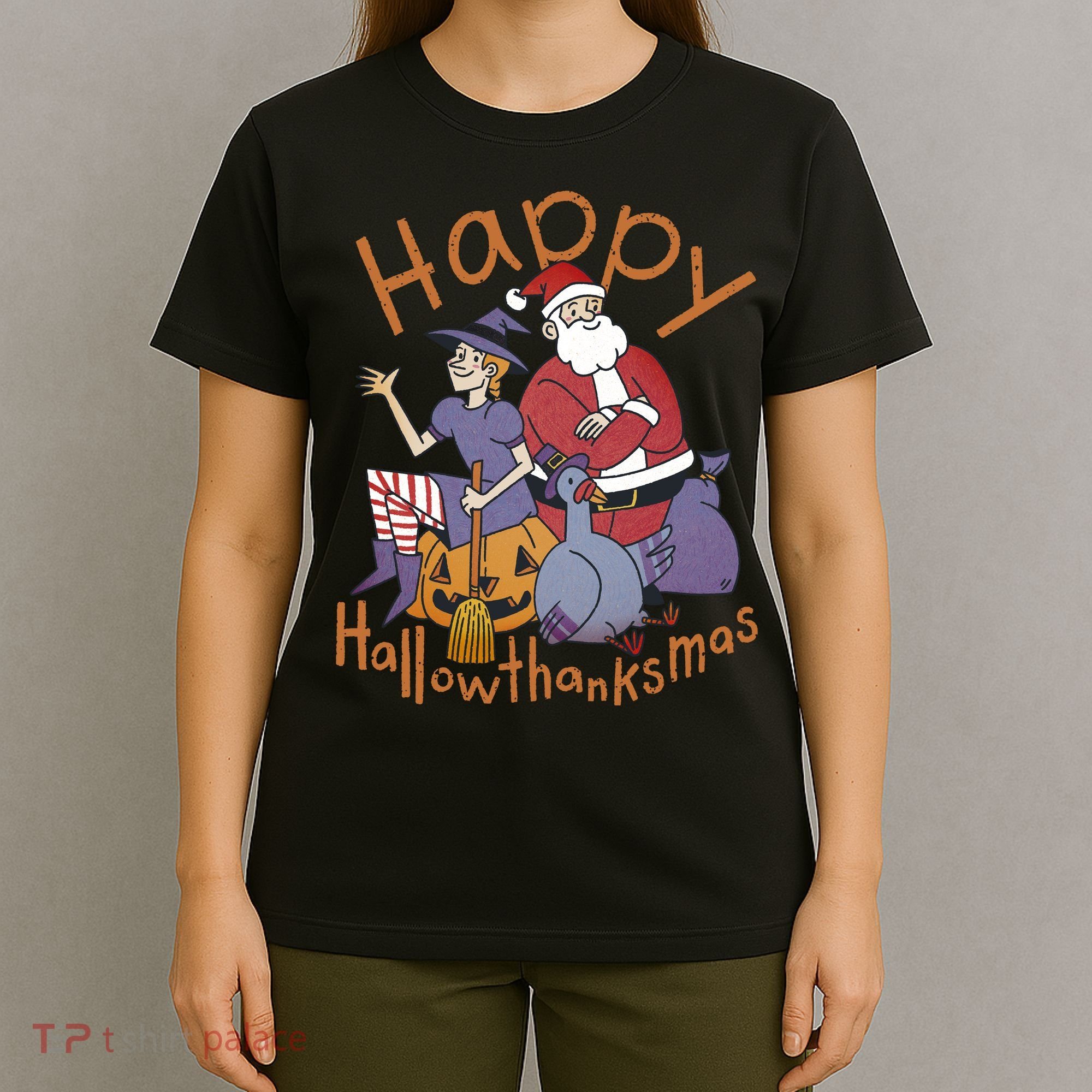 Happy Hallowthanksmas Funny Holiday T-Shirt
