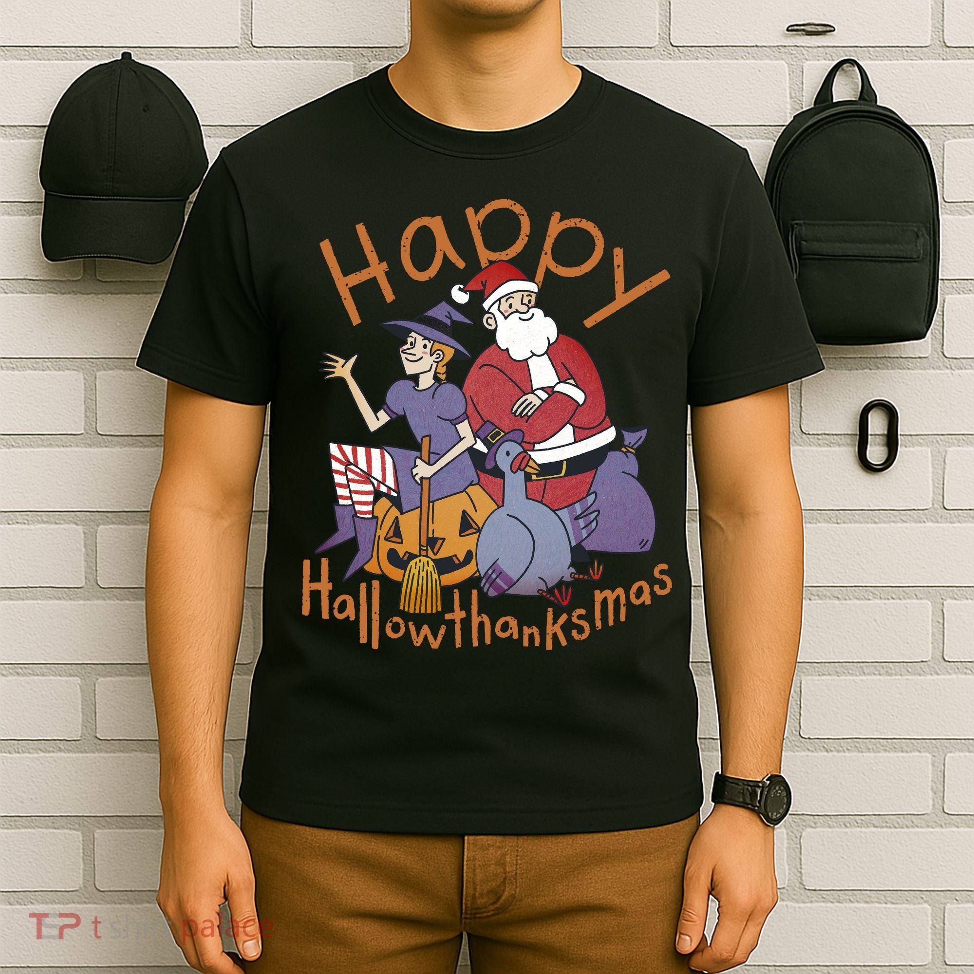 Happy Hallowthanksmas Funny Holiday T-Shirt