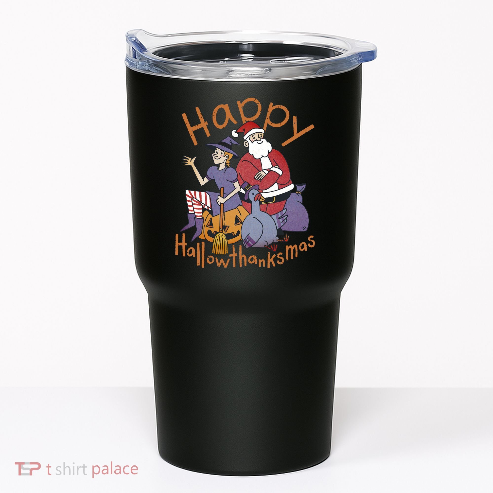 Happy Hallowthanksmas Funny Holiday Tumbler