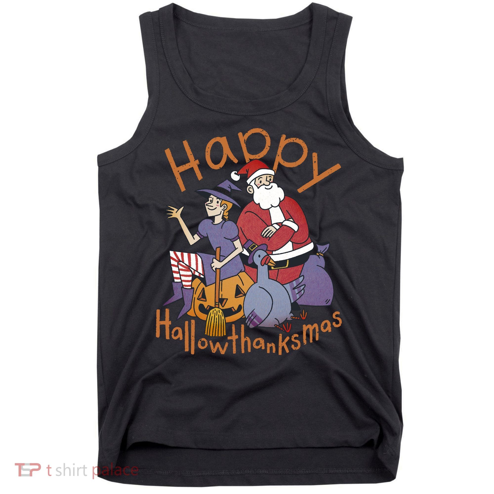 Happy Hallowthanksmas Funny Holiday Tank Top