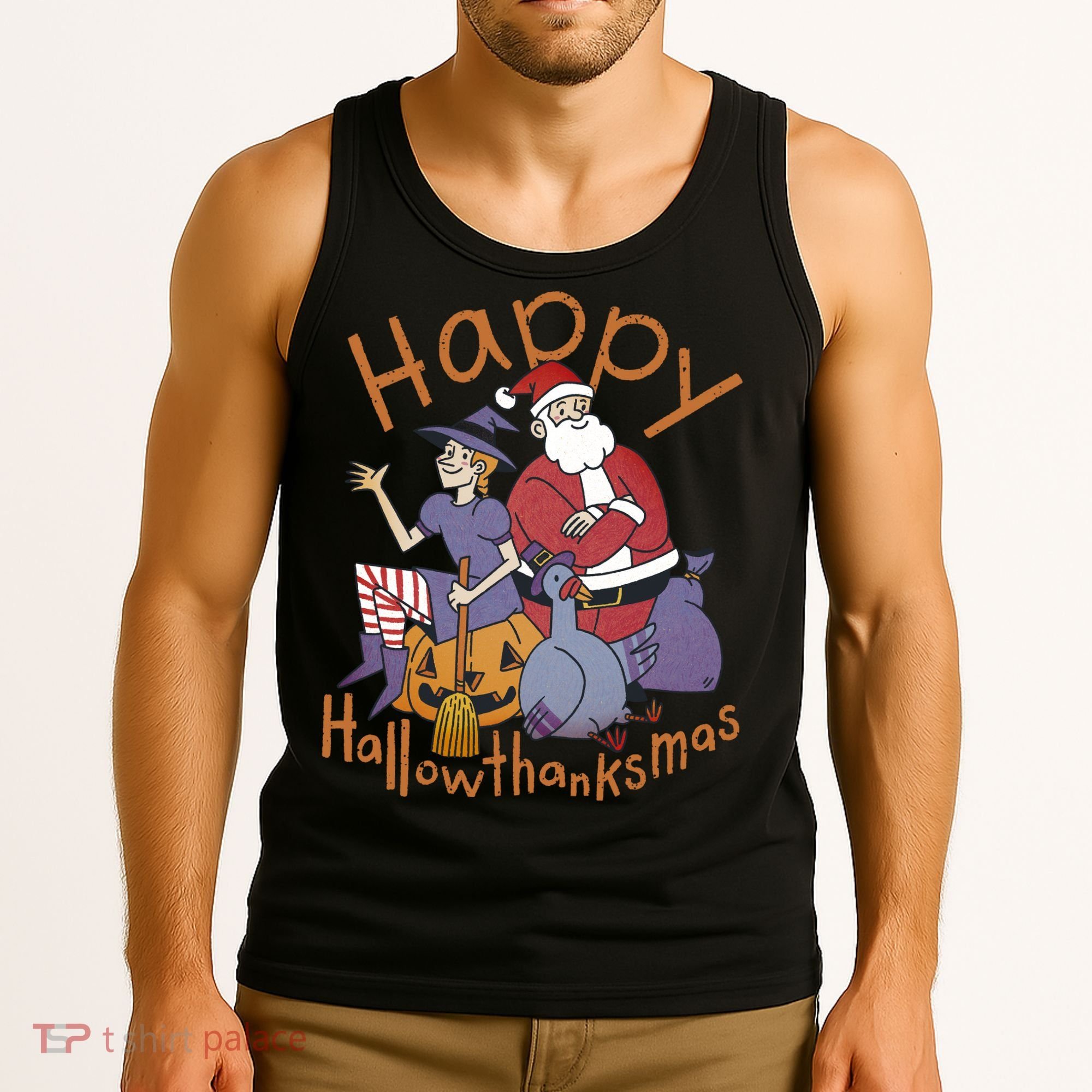 Happy Hallowthanksmas Funny Holiday Tank Top