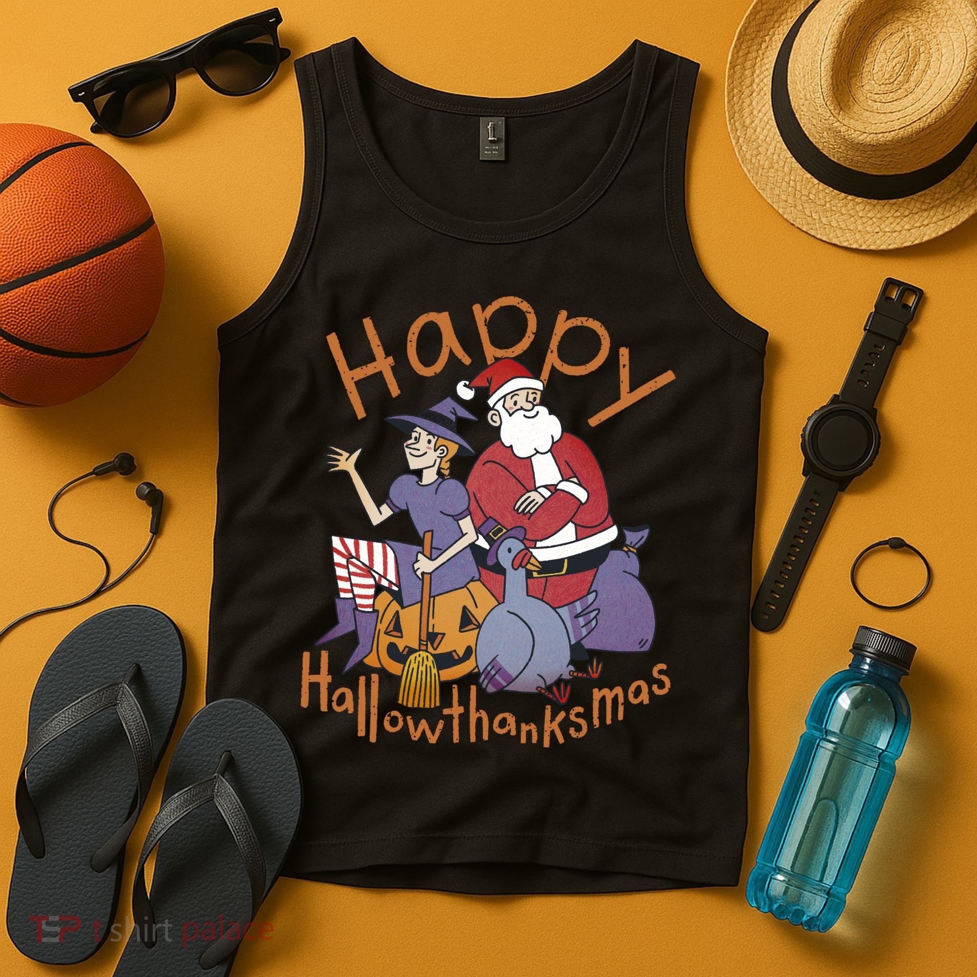 Happy Hallowthanksmas Funny Holiday Tank Top