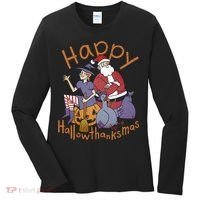 Happy Hallowthanksmas Funny Holiday Women's Long Sleeve Shirt thumb 0