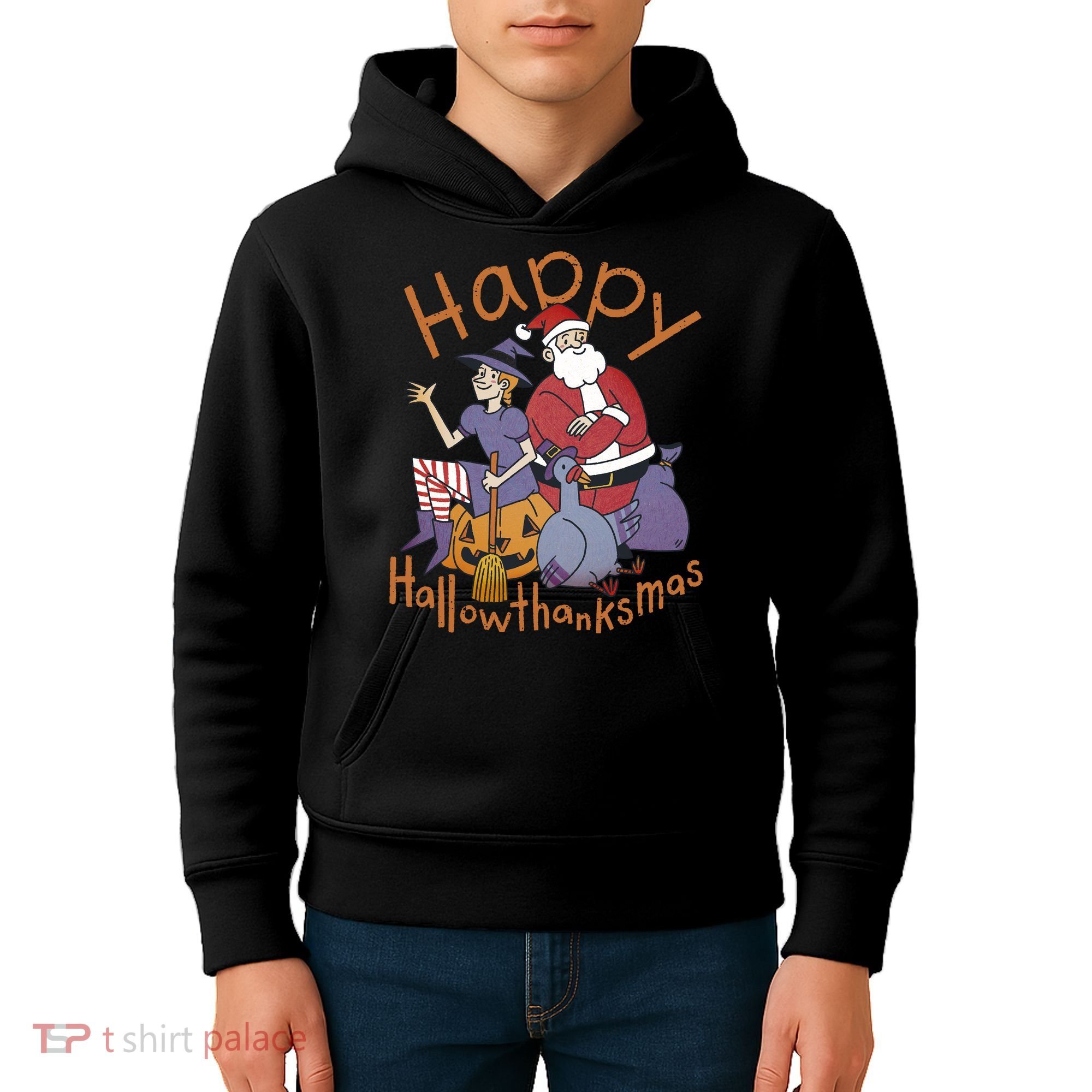 Happy Hallowthanksmas Funny Holiday Kids Hoodie