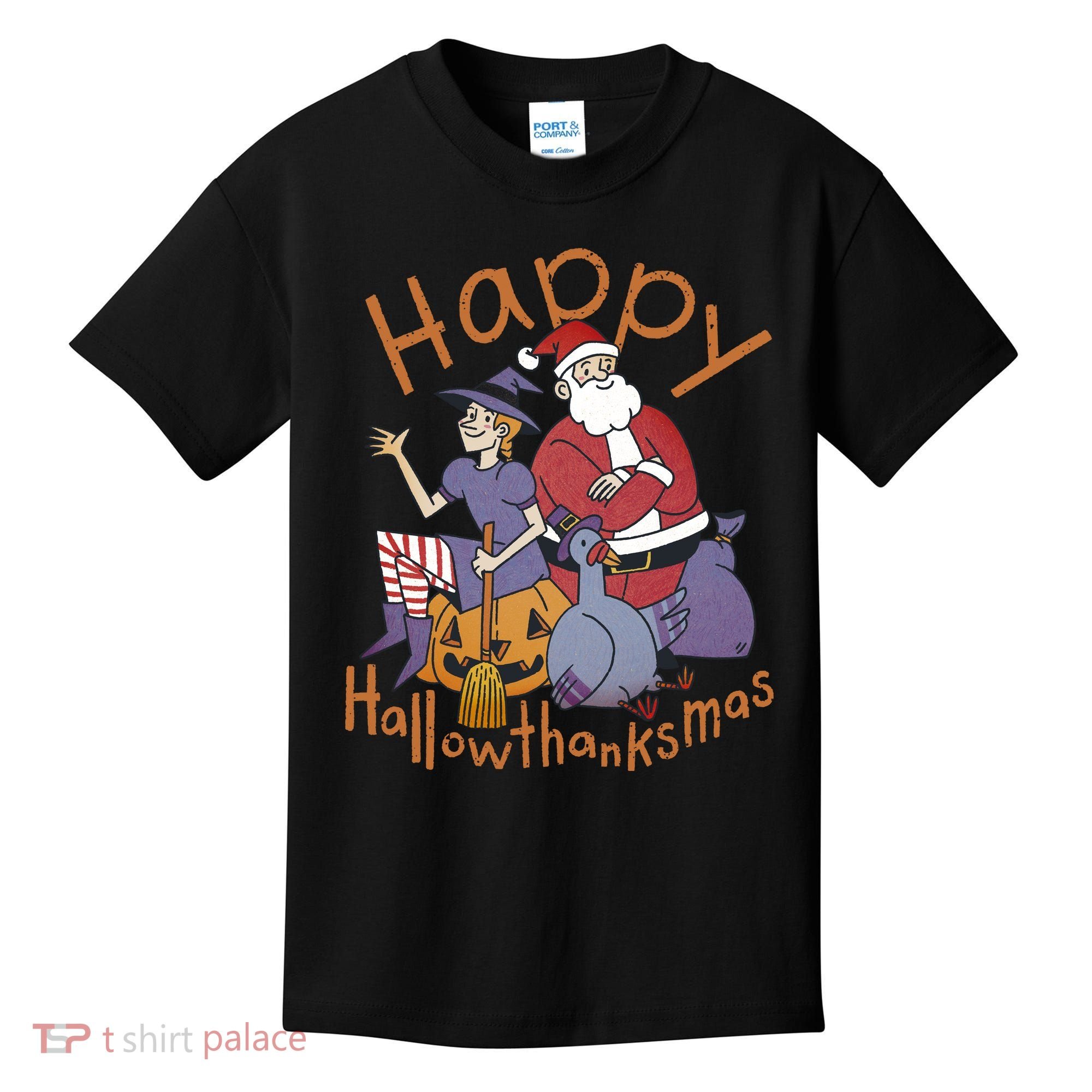 Happy Hallowthanksmas Funny Holiday Kids T-Shirt