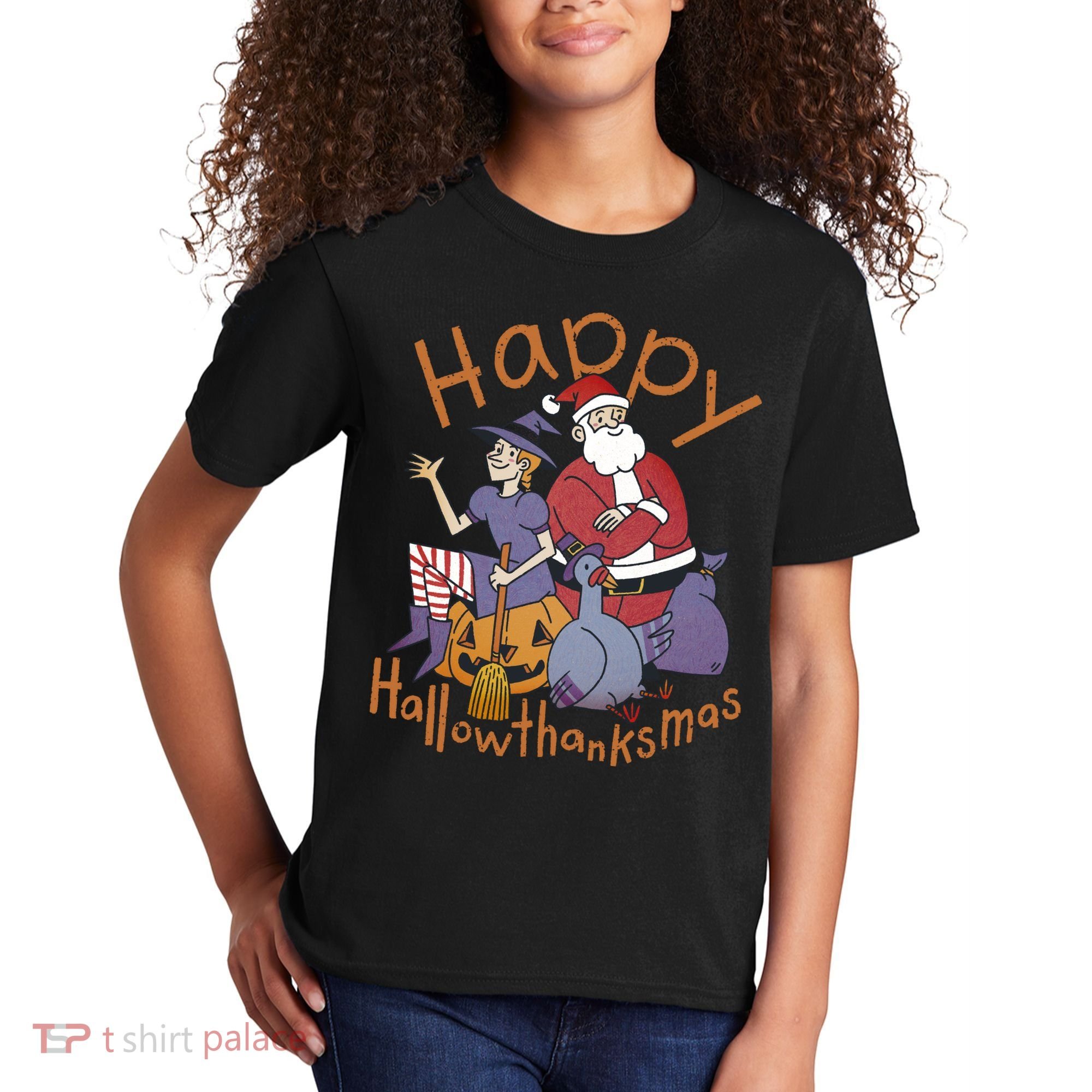 Happy Hallowthanksmas Funny Holiday Kids T-Shirt