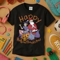 Happy Hallowthanksmas Funny Holiday Kids T-Shirt thumb 3