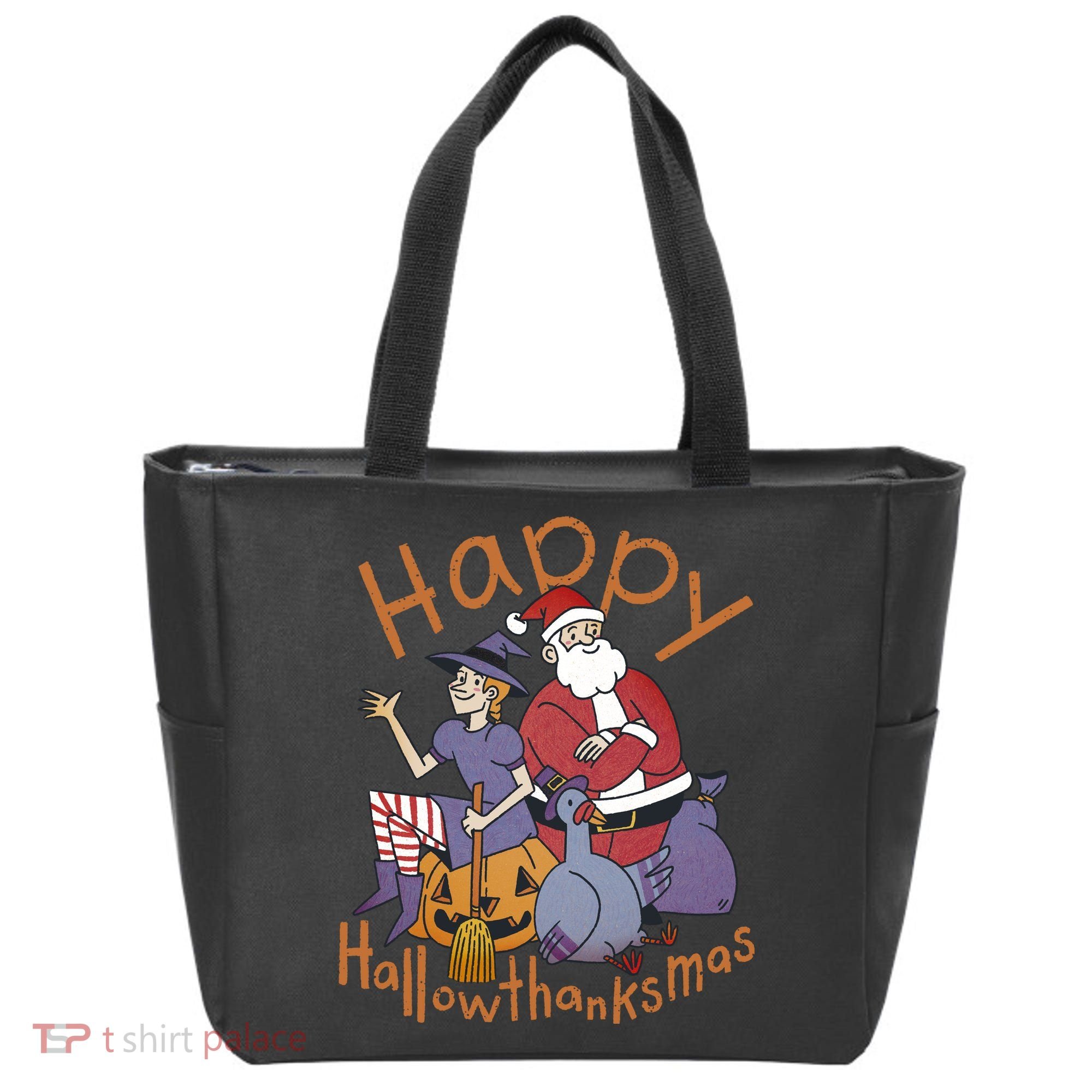 Happy Hallowthanksmas Funny Holiday Tote Bag