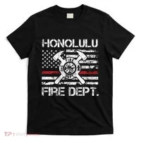 Honolulu Hawaii Fire Department Thin Red Line Fireman T-Shirt thumb 0