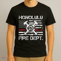 Honolulu Hawaii Fire Department Thin Red Line Fireman T-Shirt thumb 3