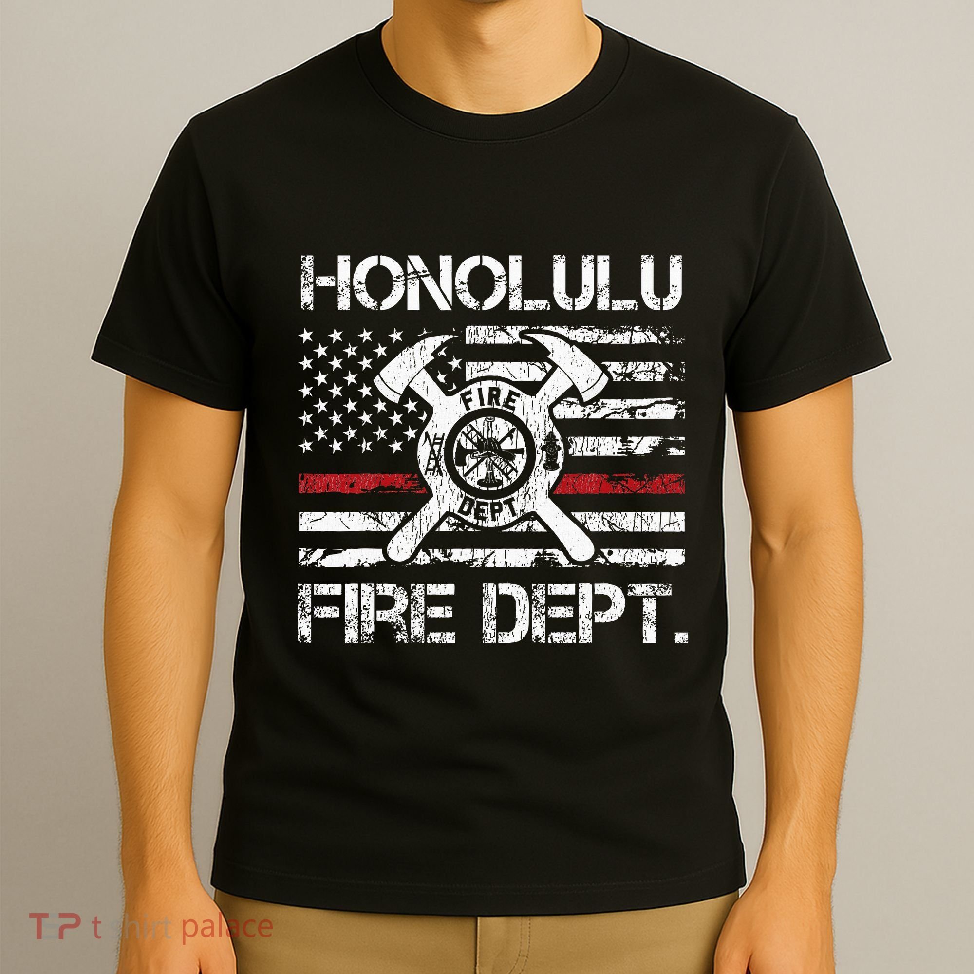 Honolulu Hawaii Fire Department Thin Red Line Fireman T-Shirt