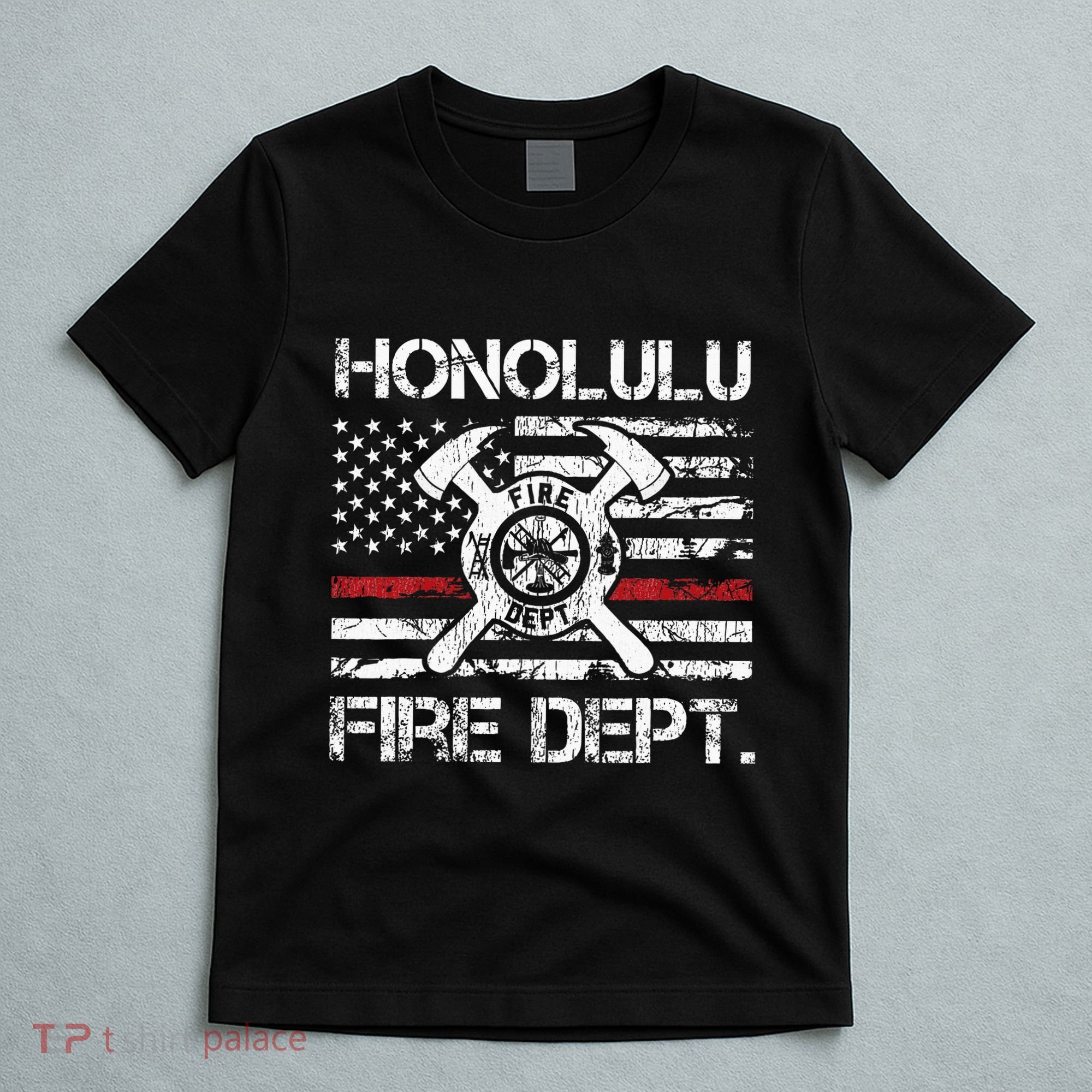 Honolulu Hawaii Fire Department Thin Red Line Fireman T-Shirt