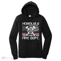 Honolulu Hawaii Fire Department Thin Red Line Fireman Women's Hoodie thumb 0
