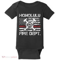 Honolulu Hawaii Fire Department Thin Red Line Fireman Baby Bodysuit thumb 0