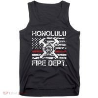 Honolulu Hawaii Fire Department Thin Red Line Fireman Tank Top thumb 0