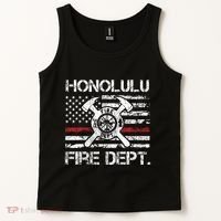 Honolulu Hawaii Fire Department Thin Red Line Fireman Tank Top thumb 2